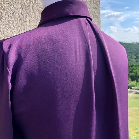 H&M Deep Purple Long-Sleeve Tie-Neck V-Neck Blouse Women's Size 2 Elegant Work - Picture 7 of 16